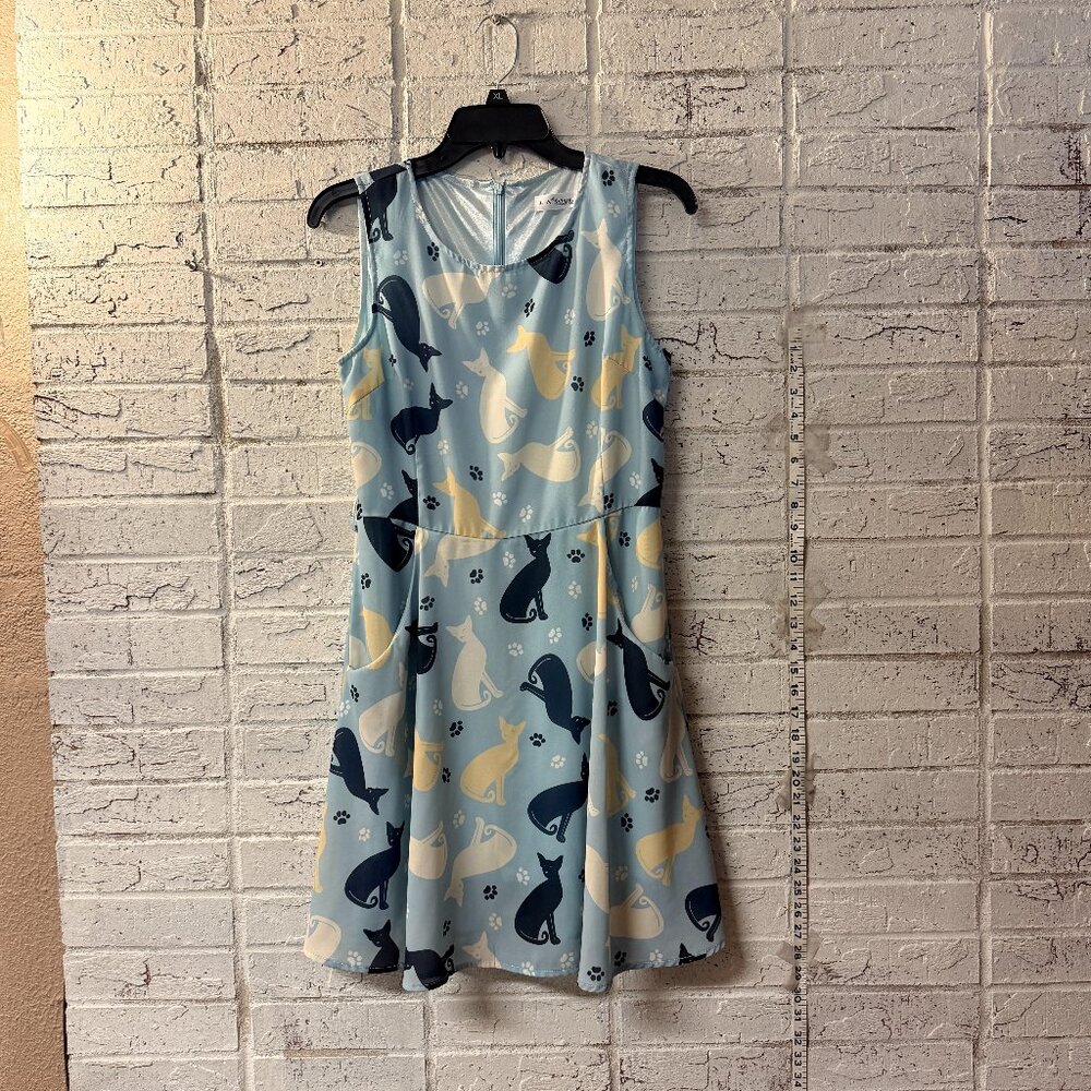 🖤 L.A. Soul Cat Print Fit & Flare Dress w/ Pockets – Small